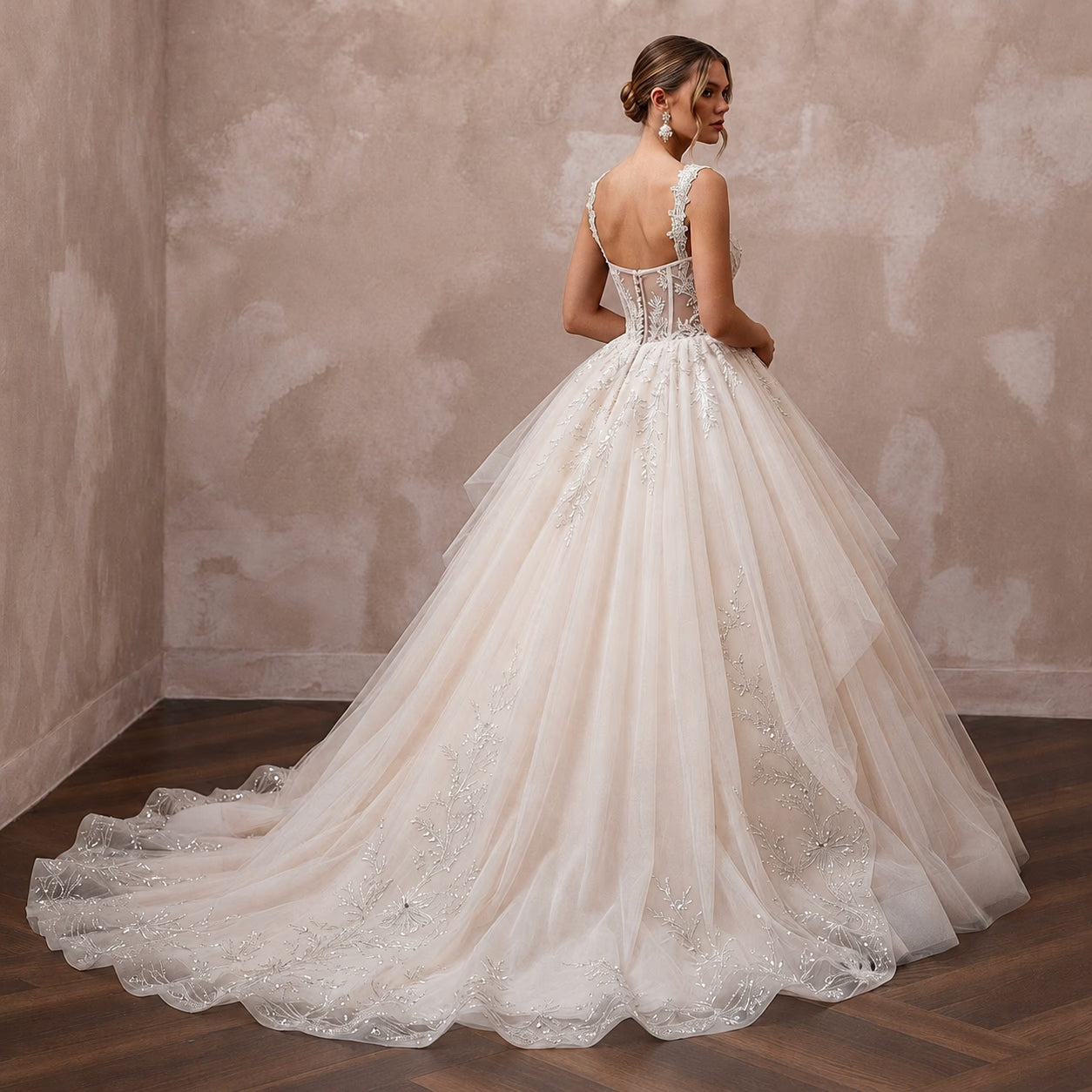 Princess Tulle Wedding Dress with Ball Gown Silhouette and Detachable Train