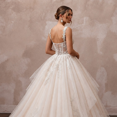 Princess Tulle Wedding Dress with Ball Gown Silhouette and Detachable Train
