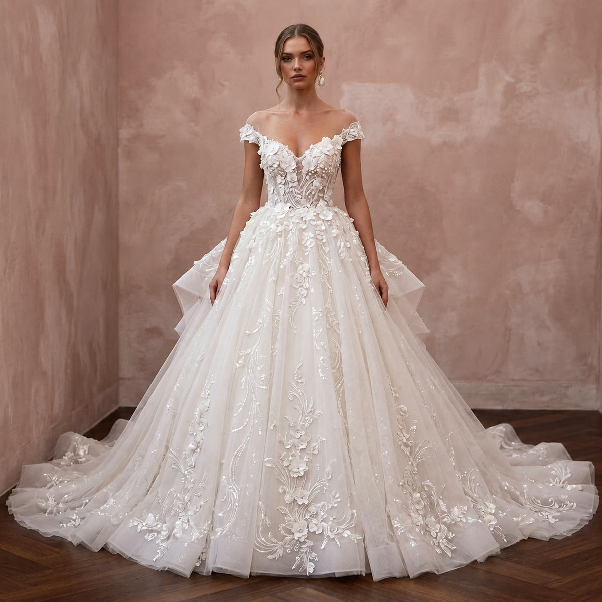 Princess Tulle Wedding Dress with Detachable Train and Ball Gown Silhouette - Apparel & Accessories > Clothing > Wedding & Bridal Party Dresses > Wedding Dresses - Mignonette Bridal Main image
