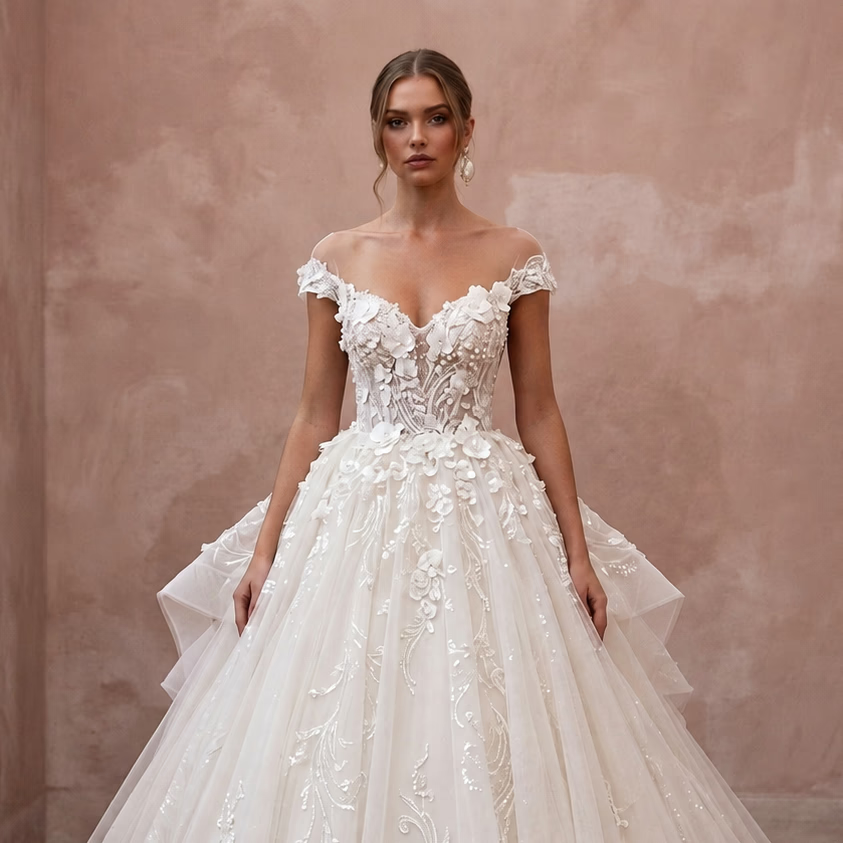 Princess Tulle Wedding Dress with Detachable Train and Ball Gown Silhouette