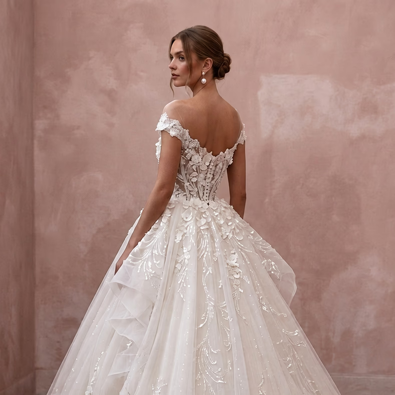 Princess Tulle Wedding Dress with Detachable Train and Ball Gown Silhouette