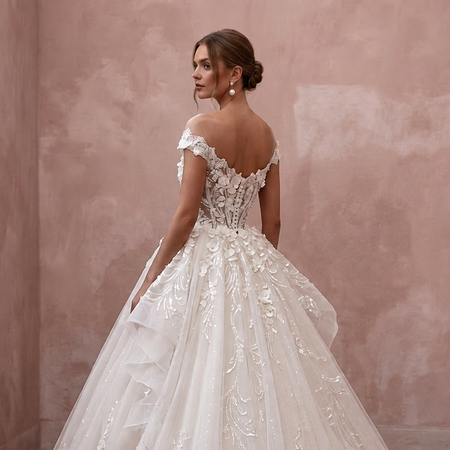 Princess Tulle Wedding Dress with Detachable Train and Ball Gown Silhouette