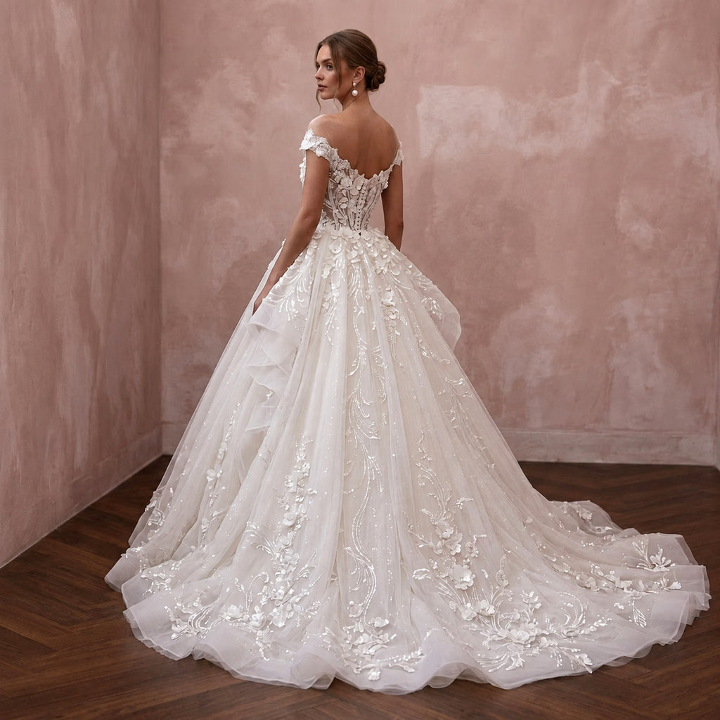 Princess Tulle Wedding Dress with Detachable Train and Ball Gown Silhouette