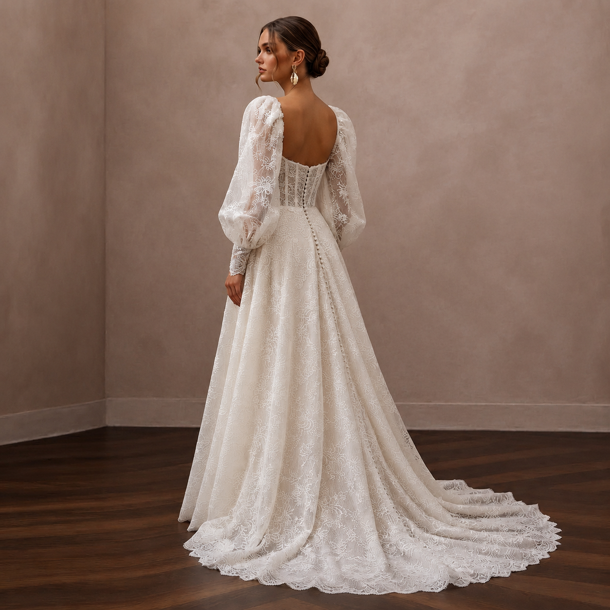 Puff Sleeve Lace Bridal Dress for a Romantic Wedding Secondary image