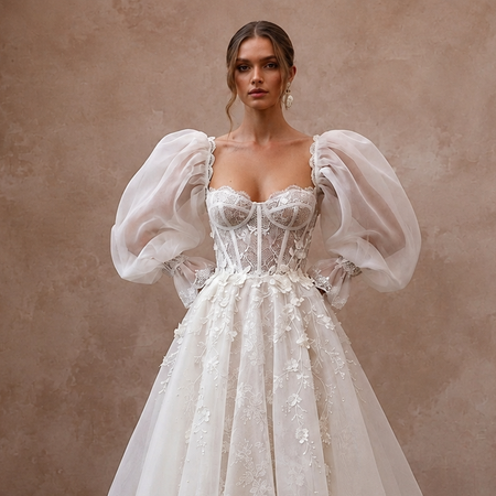 Puff Sleeve Organza Wedding Dress for a Garden Wedding - Apparel & Accessories > Clothing > Wedding & Bridal Party Dresses > Wedding Dresses - Mignonette Bridal