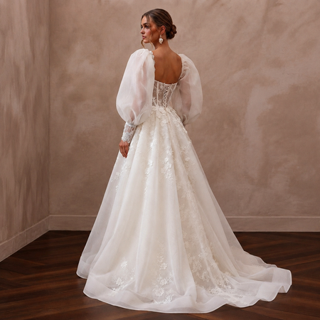 Puff Sleeve Organza Wedding Dress for a Garden Wedding - Apparel & Accessories > Clothing > Wedding & Bridal Party Dresses > Wedding Dresses - Mignonette Bridal