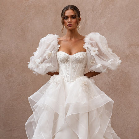 Puff Sleeve Wedding Dresses with Dramatic Organza Volume