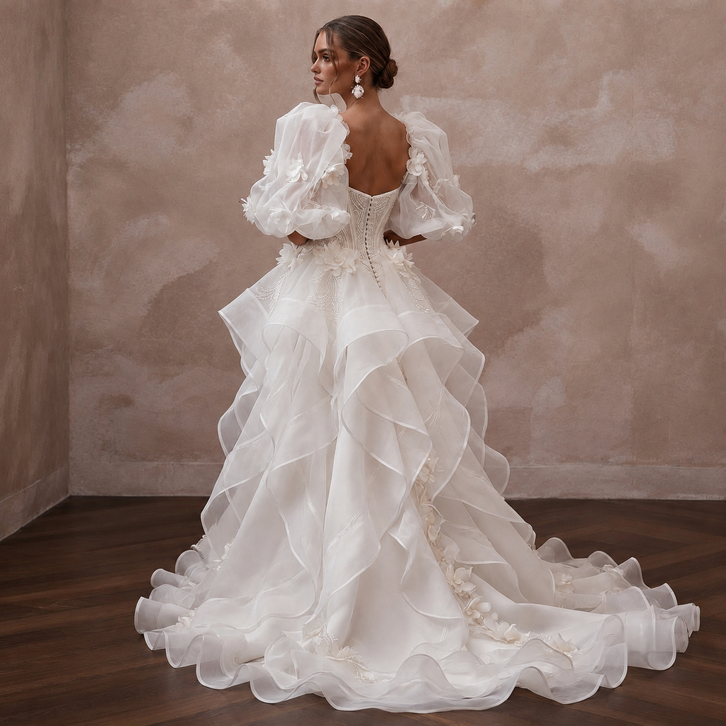 Puff Sleeve Wedding Dresses with Dramatic Organza Volume