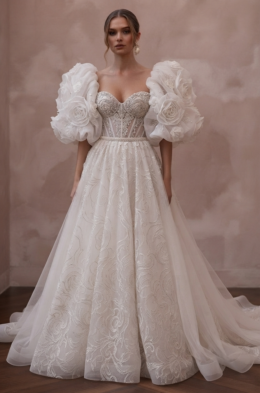 Puff Sleeve Wedding Dresses with Romantic Volume