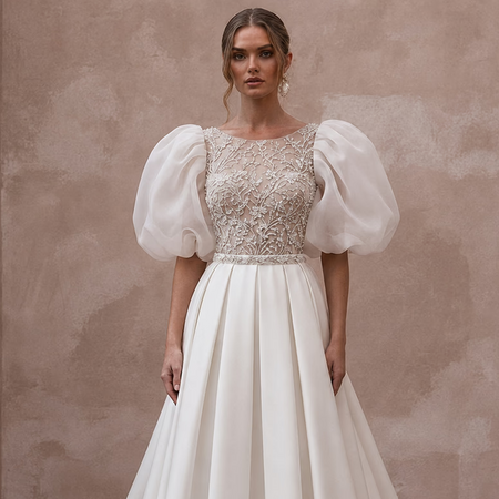 Puff Sleeve Wedding Dresses with Soft Organza Volume - Apparel & Accessories > Clothing > Wedding & Bridal Party Dresses > Wedding Dresses - Mignonette