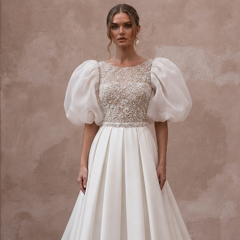 Puff Sleeve Wedding Dresses with Soft Organza Volume