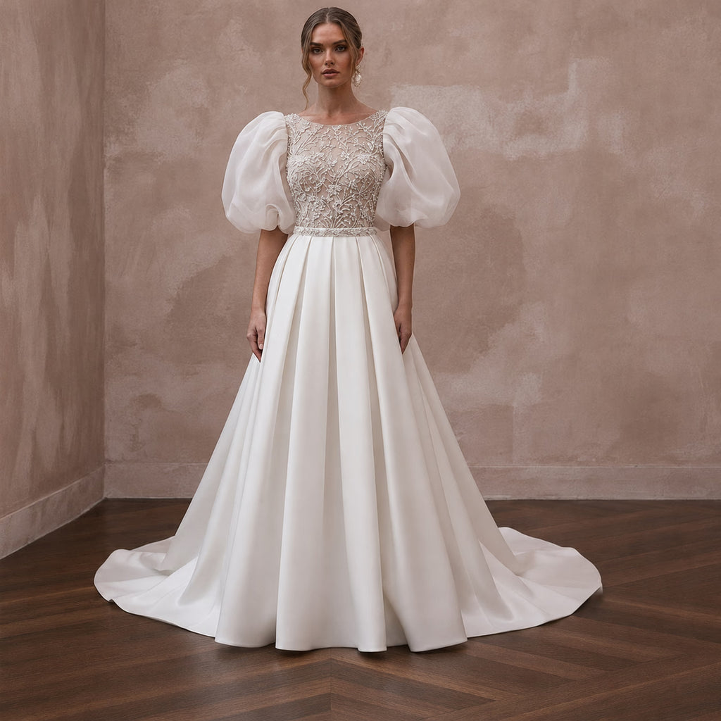 Puff Sleeve Wedding Dresses with Soft Organza Volume - Apparel & Accessories > Clothing > Wedding & Bridal Party Dresses > Wedding Dresses - Mignonette