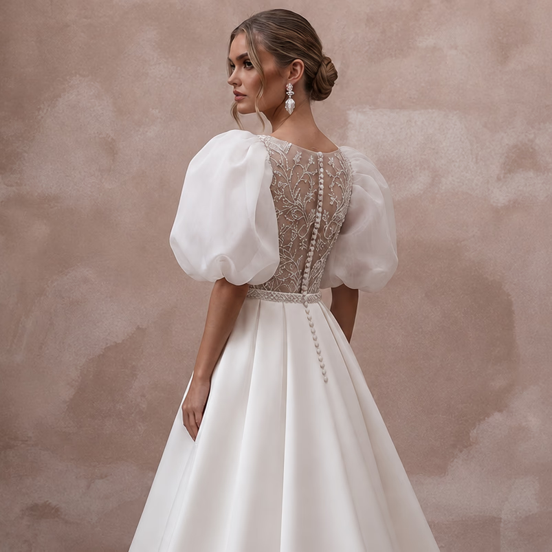 Puff Sleeve Wedding Dresses with Soft Organza Volume - Apparel & Accessories > Clothing > Wedding & Bridal Party Dresses > Wedding Dresses - Mignonette