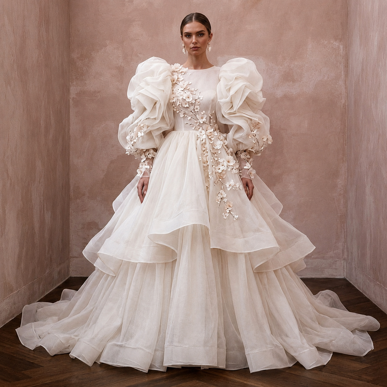 Puff Sleeve Wedding Dresses with Voluminous Organza Design Main image