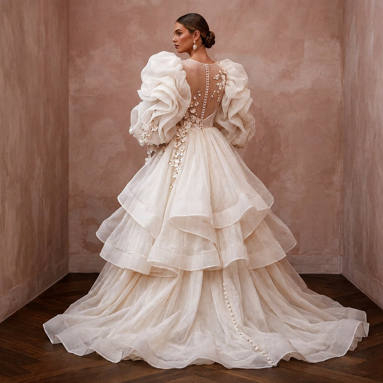 Puff Sleeve Wedding Dresses with Voluminous Organza Design Secondary image