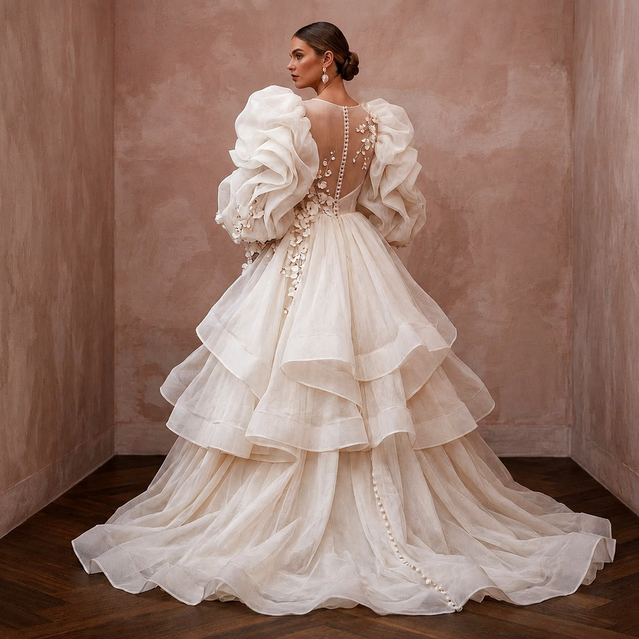 Puff Sleeve Wedding Dresses with Voluminous Organza Design Secondary image