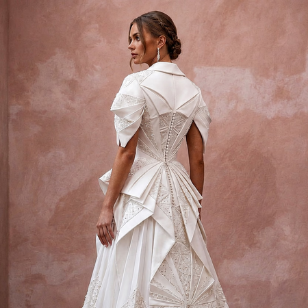 Pure Diamond White Satin Origami Gown for Vow Renewal - Apparel & Accessories > Clothing > Wedding & Bridal Party Dresses > Wedding Dresses - Mignonette Bridal