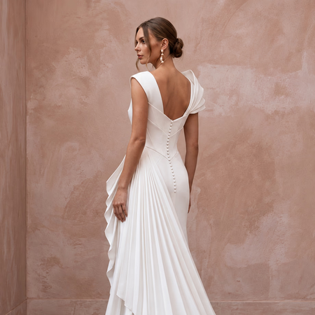 Pure Diamond White Satin Origami Wedding Dress for Vow Renewal
