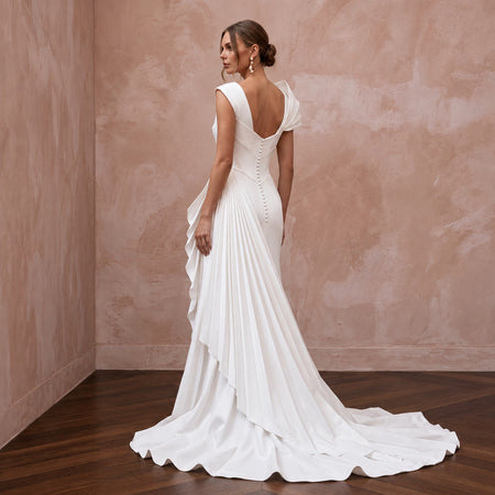Pure Diamond White Satin Origami Wedding Dress for Vow Renewal