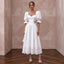 Pure White Cotton Poplin Puff Sleeve Midi Dress for Civil Ceremony