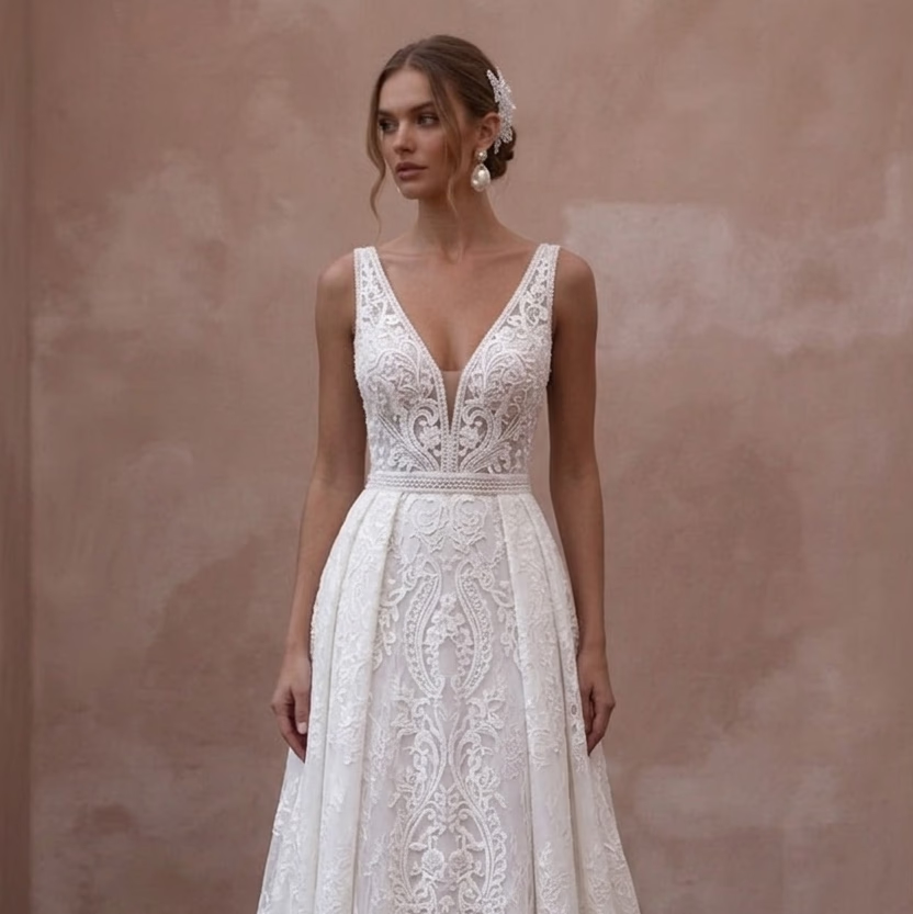 Pure White Wedding Dresses with Classic Lace Designs - Apparel & Accessories > Clothing > Wedding & Bridal Party Dresses > Wedding Dresses - Mignonette