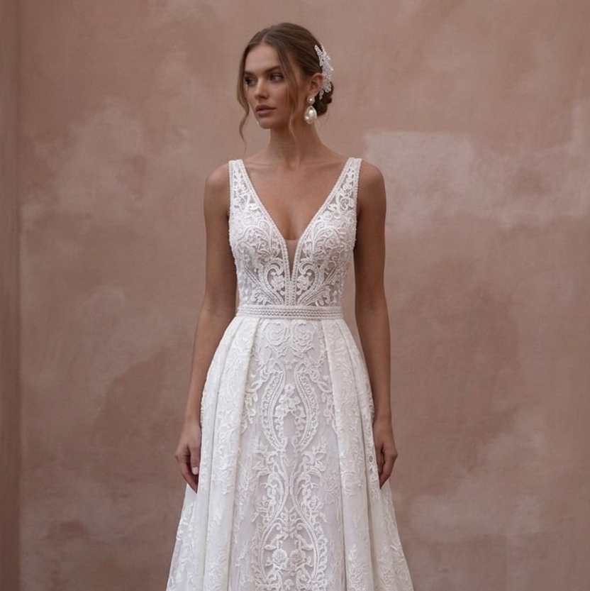 Pure White Wedding Dresses with Classic Lace Designs