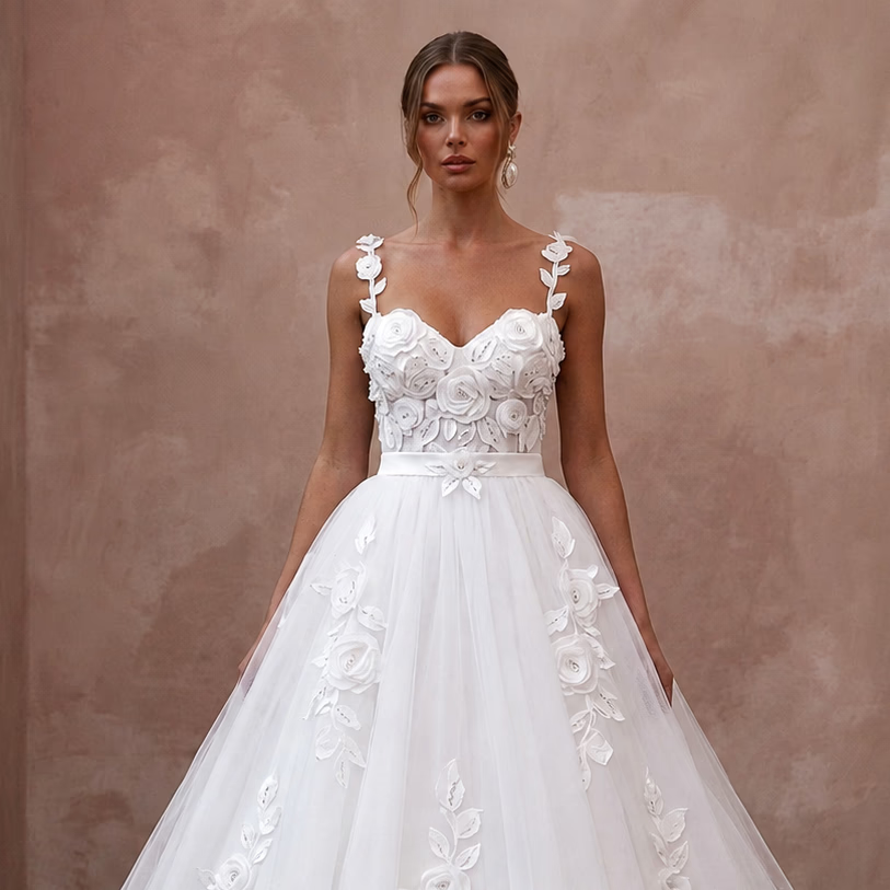 Pure White Wedding Dresses with Timeless Ball Gown Designs - Apparel & Accessories > Clothing > Wedding & Bridal Party Dresses > Wedding Dresses - Mignonette