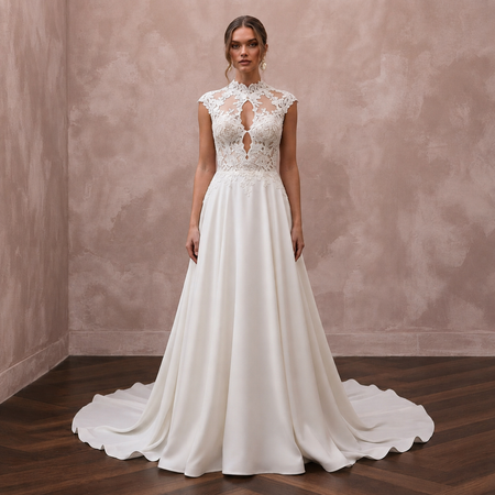 Queen Anne Lace Bridal Gown for a Formal Wedding - Apparel & Accessories > Clothing > Wedding & Bridal Party Dresses > Wedding Dresses - Mignonette Bridal