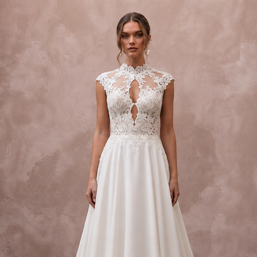 Queen Anne Lace Bridal Gown for a Formal Wedding - Apparel & Accessories > Clothing > Wedding & Bridal Party Dresses > Wedding Dresses - Mignonette Bridal