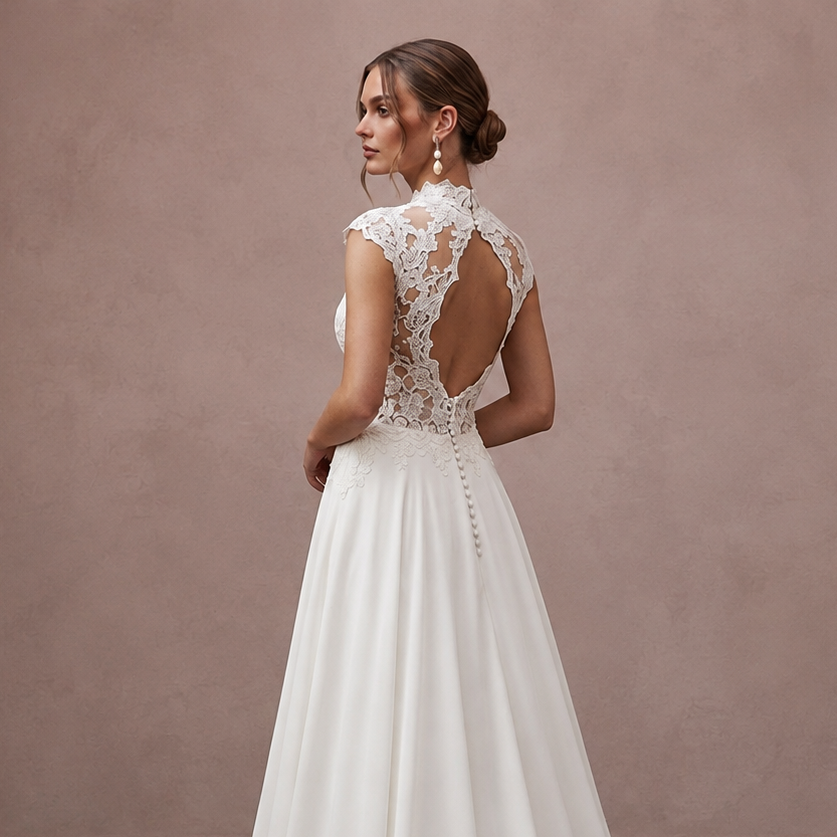 Queen Anne Lace Bridal Gown for a Formal Wedding - Apparel & Accessories > Clothing > Wedding & Bridal Party Dresses > Wedding Dresses - Mignonette Bridal