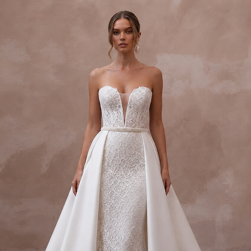 Reception Lace Wedding Dress with Detachable Skirt - Apparel & Accessories > Clothing > Wedding & Bridal Party Dresses > Wedding Dresses - Mignonette Bridal