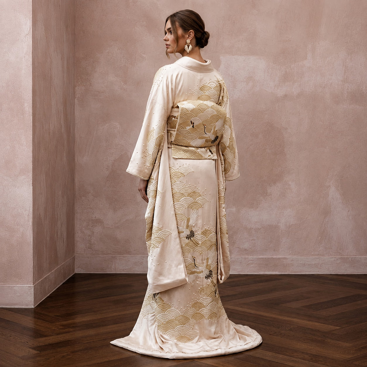 Refined Champagne Silk Habotai Kimono Dress for Engagement Tea Secondary image