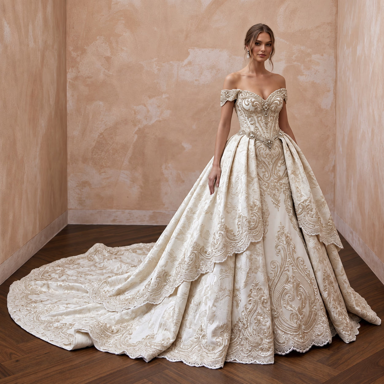 Regal Ball Gown Bridal Dress with Detachable Train - Apparel & Accessories > Clothing > Wedding & Bridal Party Dresses > Wedding Dresses - Mignonette Bridal