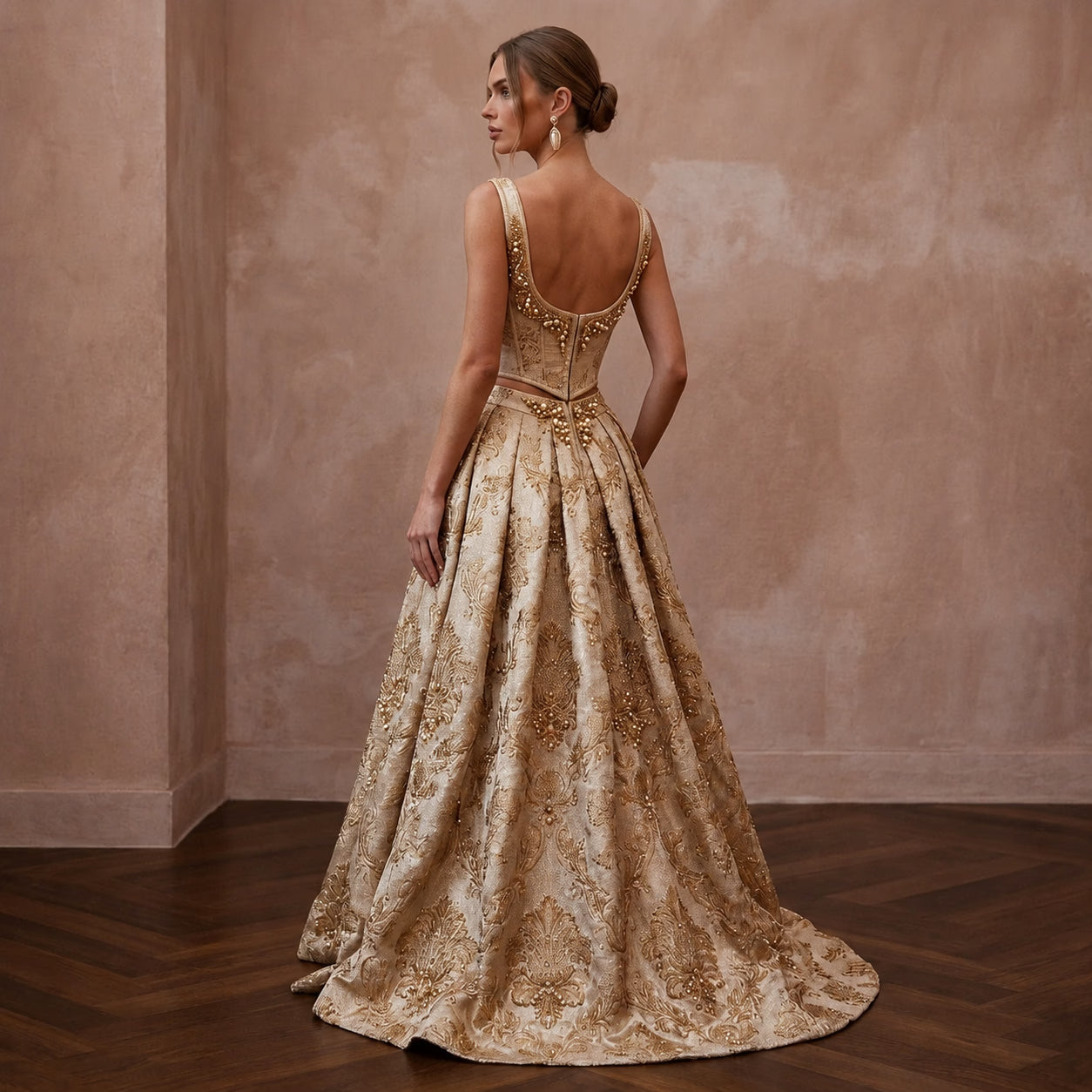 Regal Champagne Brocade Corset & Skirt for Themed Vow Renewal Secondary image