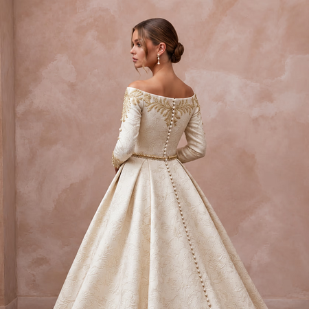 Regal Ivory Brocade Ball Gown Bridal Dress for Christmas Engagement Party