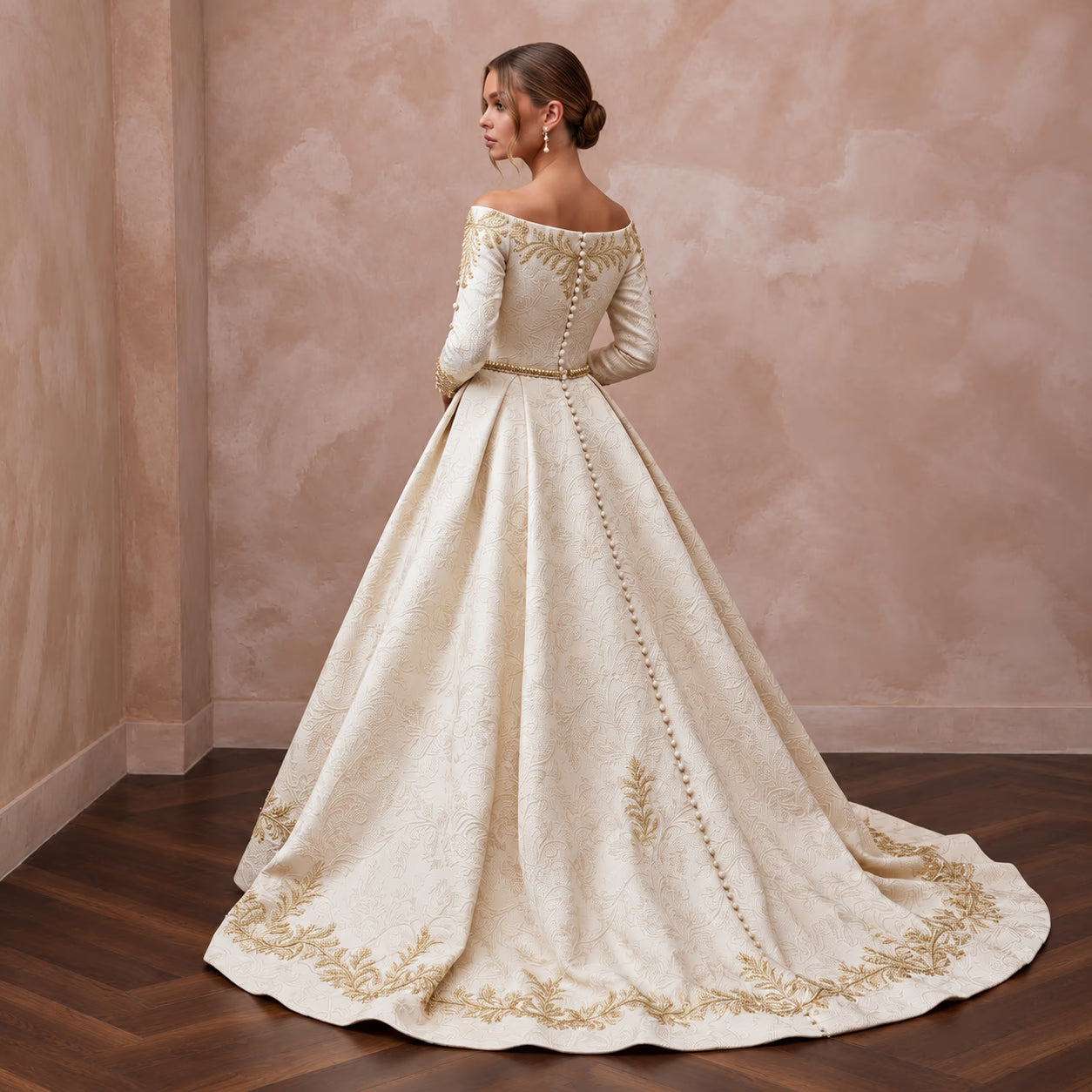 Regal Ivory Brocade Ball Gown Bridal Dress for Christmas Engagement Party Secondary image