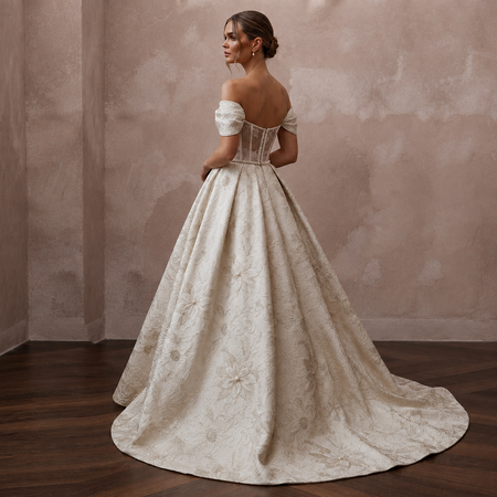 Regal Ivory Brocade Ball Gown for Christmas Engagement Party