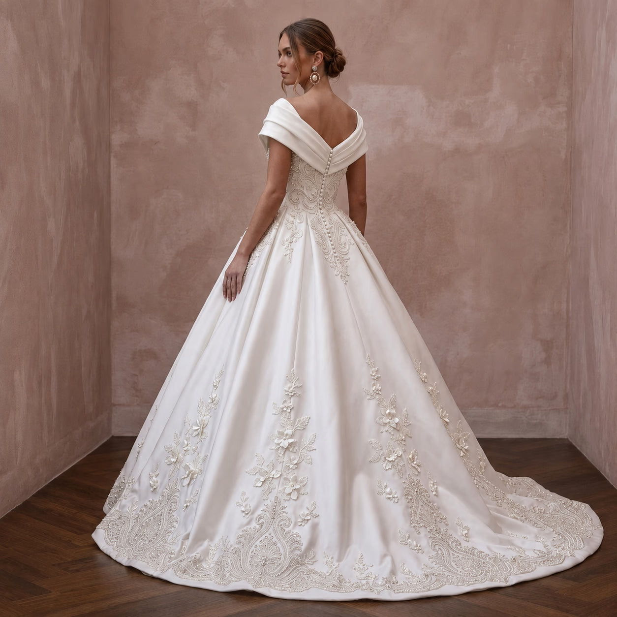 Regal Ivory Duchess Satin Ball Gown Wedding Dress for Anniversary Photoshoot Secondary image