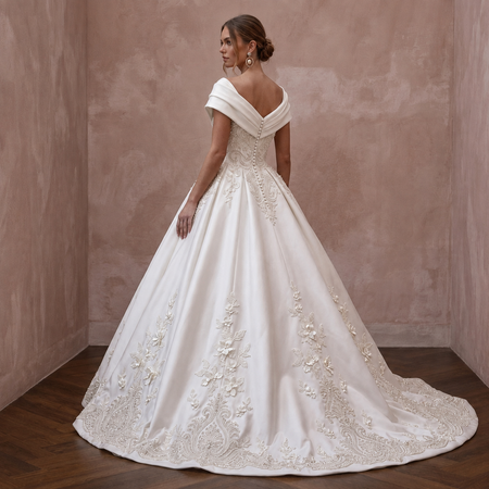 Regal Ivory Duchess Satin Ball Gown Wedding Dress for Anniversary Photoshoot