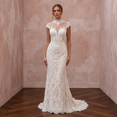 Regal Ivory Lace Sheath Wedding Dress for Second Marriage Ceremony