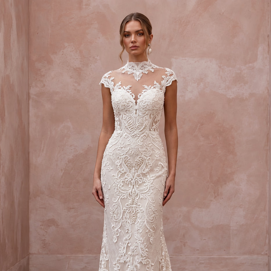 Regal Ivory Lace Sheath Wedding Dress for Second Marriage Ceremony