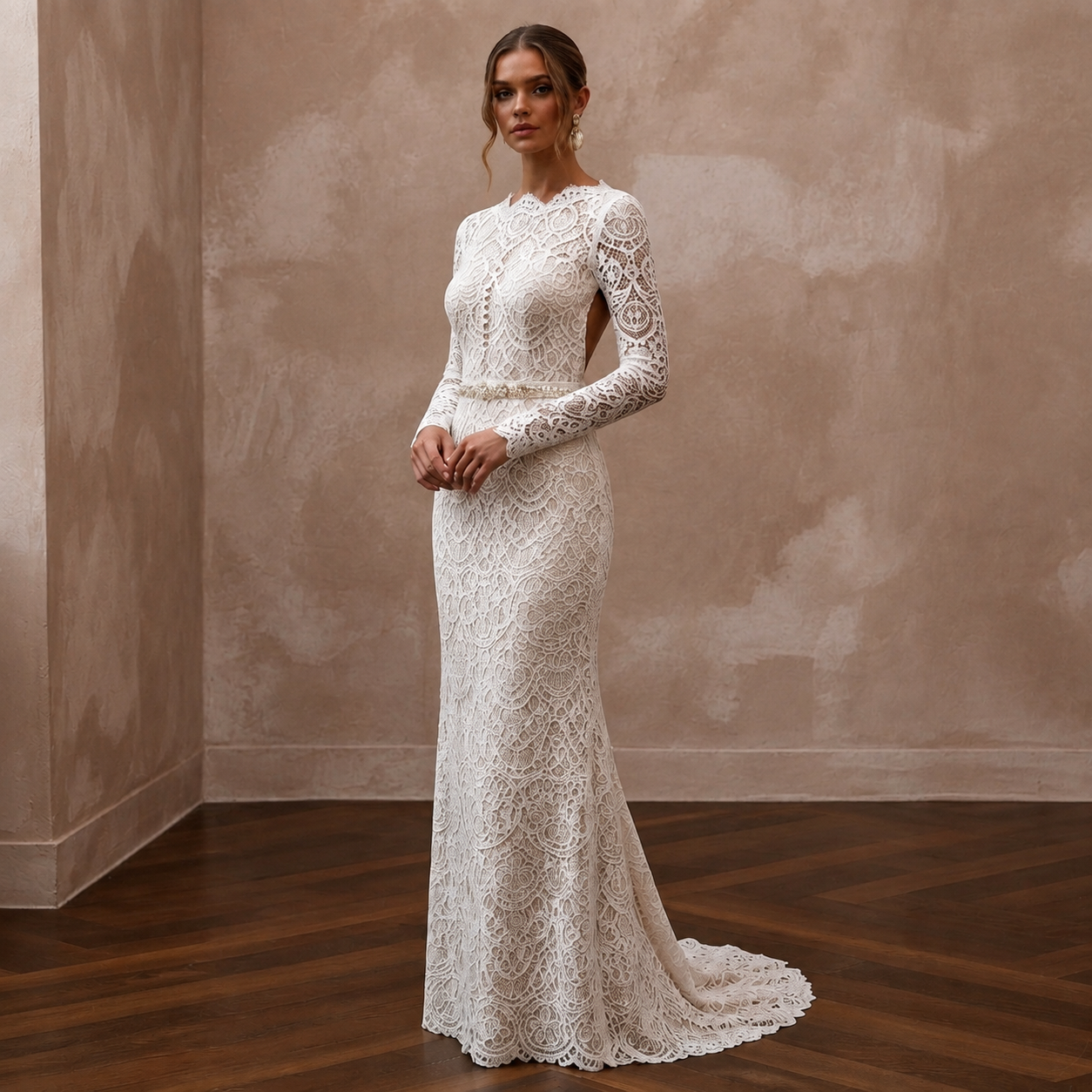 Regal Ivory Lace Sheath for Second Marriage Ceremony