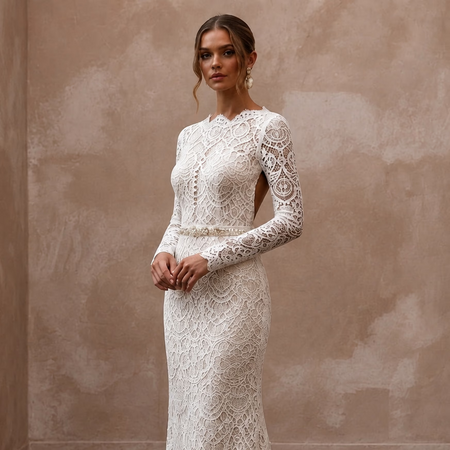 Regal Ivory Lace Sheath for Second Marriage Ceremony - Apparel & Accessories > Clothing > Wedding & Bridal Party Dresses > Wedding Dresses - Mignonette Bridal