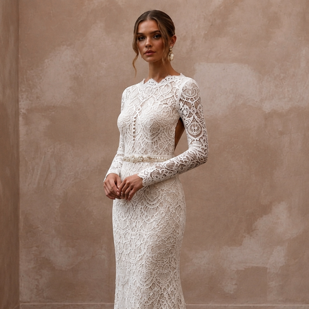 Regal Ivory Lace Sheath for Second Marriage Ceremony