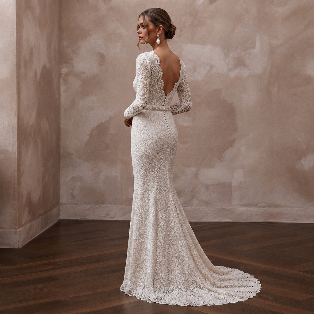 Regal Ivory Lace Sheath for Second Marriage Ceremony - Apparel & Accessories > Clothing > Wedding & Bridal Party Dresses > Wedding Dresses - Mignonette Bridal