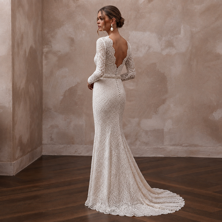 Regal Ivory Lace Sheath for Second Marriage Ceremony