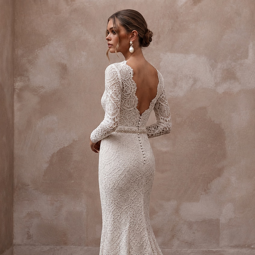 Regal Ivory Lace Sheath for Second Marriage Ceremony - Apparel & Accessories > Clothing > Wedding & Bridal Party Dresses > Wedding Dresses - Mignonette Bridal
