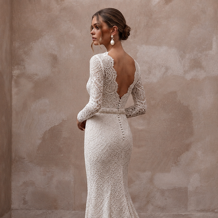 Regal Ivory Lace Sheath for Second Marriage Ceremony