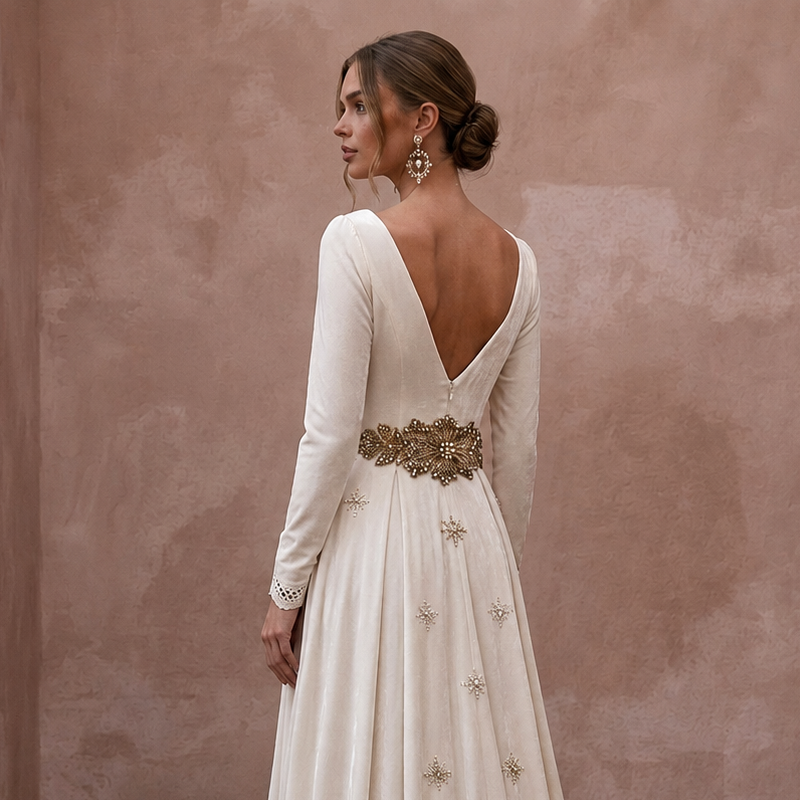 Regal Ivory Velvet A-Line Wedding Dress for Winter Engagement Party