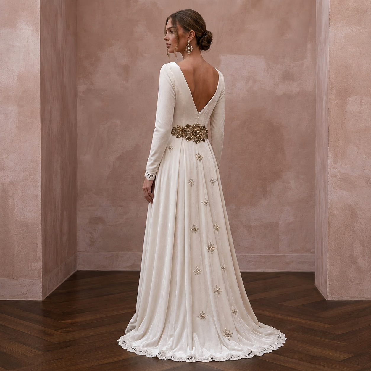 Regal Ivory Velvet A-Line Wedding Dress for Winter Engagement Party Secondary image